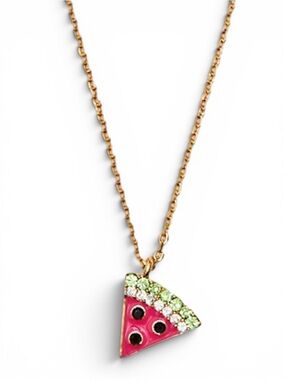 Kate Spade NWT Watermelon Pendant Necklace Gold Enamel Crystal Picnic Perfect